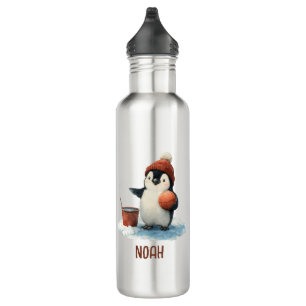 Personalized Winter Penguin Basketball Kid 710 Ml Water Bottle