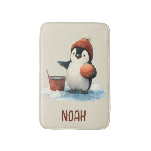 Personalized Winter Penguin Basketball Kid Bath Mat