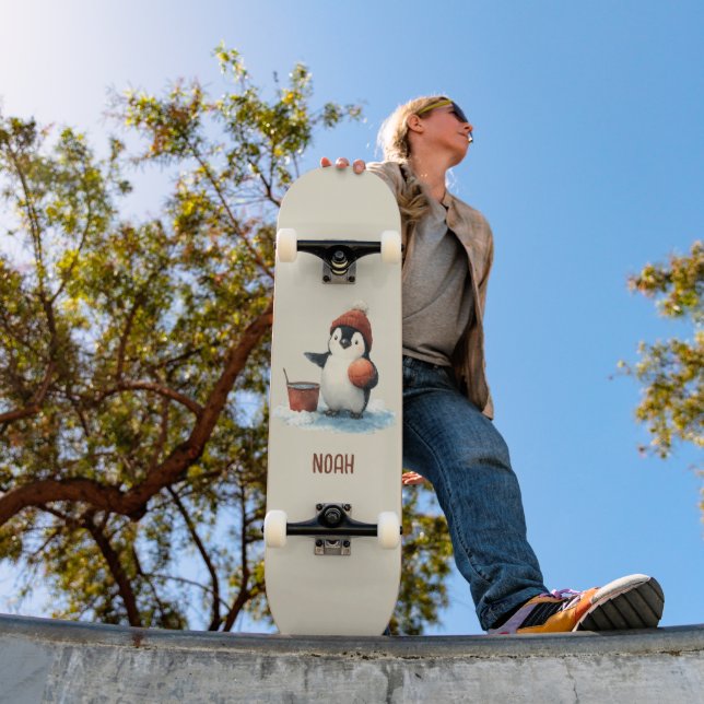Personalized Winter Penguin Basketball Kid Skateboard (Outdoor 1)
