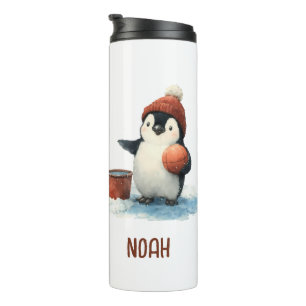 Personalized Winter Penguin Basketball Kid Thermal Tumbler
