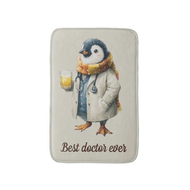 Personalized Winter Penguin “Best Doctor Ever” Bath Mat (Front Vertical)