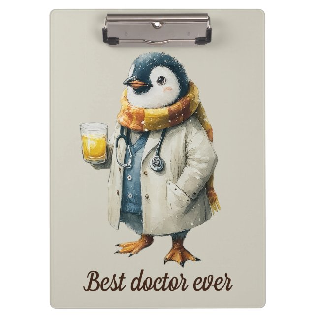 Personalized Winter Penguin “Best Doctor Ever” Clipboard (Front)