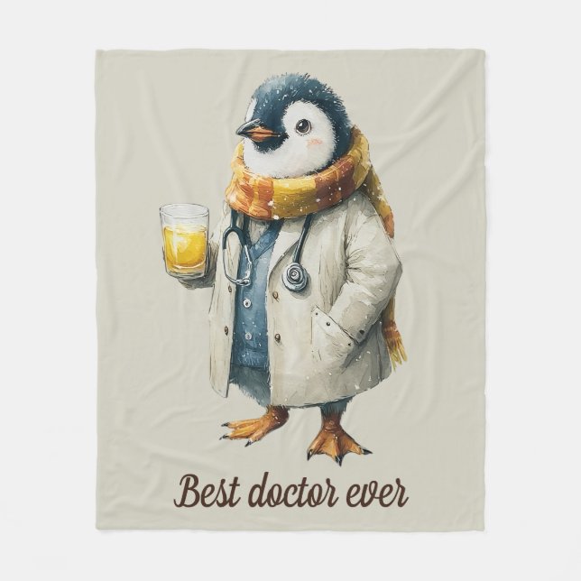 Personalized Winter Penguin “Best Doctor Ever” Fleece Blanket (Front)