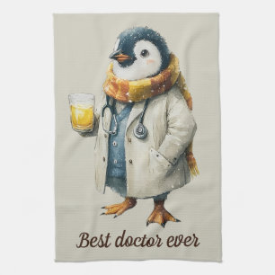 Personalized Winter Penguin “Best Doctor Ever” Kitchen Towel