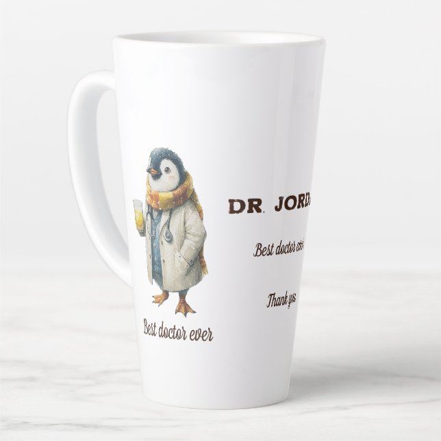 Personalized Winter Penguin “Best Doctor Ever” Latte Mug (Left Angle)
