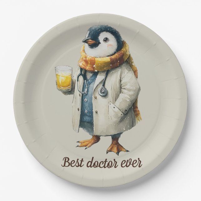 Personalized Winter Penguin “Best Doctor Ever” Paper Plate (Front)