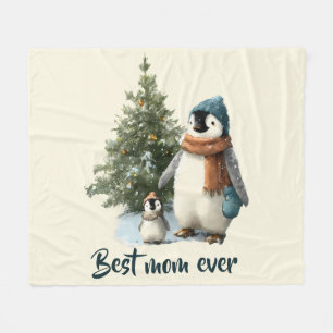 Personalized Winter Penguin “Best Mom Ever” Fleece Blanket