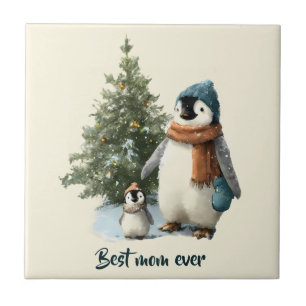 Personalized Winter Penguin “Best Mom Ever” Tile
