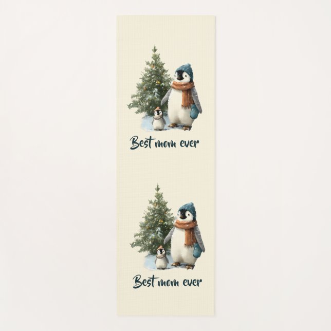 Personalized Winter Penguin “Best Mom Ever” Yoga Mat (Front)