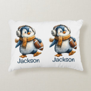 Personalized Winter Penguin Football Kid Accent Pillow