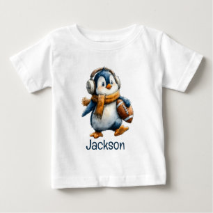 Personalized Winter Penguin Football Kid Baby T-Shirt