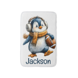 Personalized Winter Penguin Football Kid Bath Mat