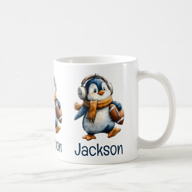 Personalized Winter Penguin Football Kid Coffee Mug (Right)