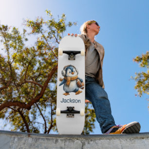 Personalized Winter Penguin Football Kid Skateboard