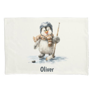 Personalized Winter Penguin Hockey Kid Pillowcase