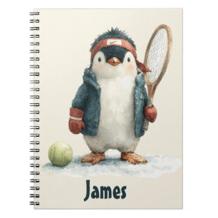Personalized Winter Penguin Tennis Kid Notebook