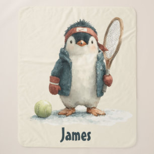 Personalized Winter Penguin Tennis Kid Sherpa Blanket