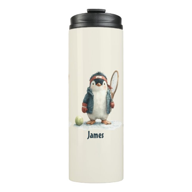 Personalized Winter Penguin Tennis Kid Thermal Tumbler (Front)