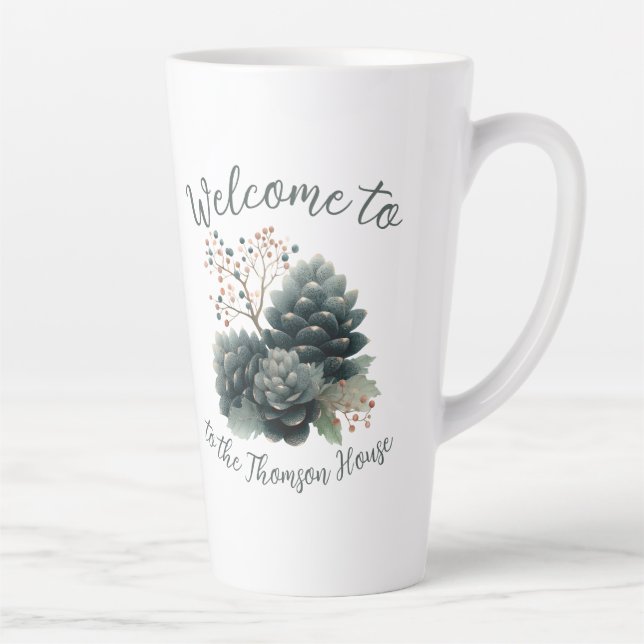 Personalized Winter Pinecone Family Design Latte Mug (Right)