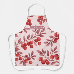 Personalized Winter Red Berry Botanical Cottage Apron