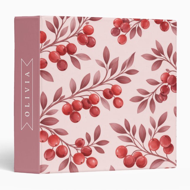 Personalized Winter Red Berry Botanical Cottage Binder (Front/Spine)