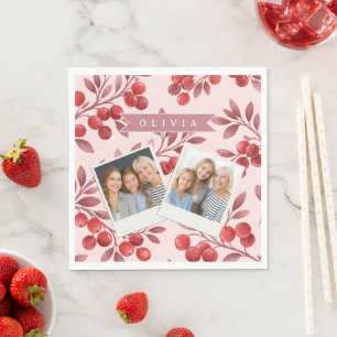 Personalized Winter Red Berry Botanical Cottage Napkin
