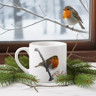 Personalized Winter Robin Bird Espresso Cup