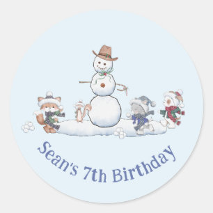 Personalized Winter Snowball Fight Birthday Custom Classic Round Sticker