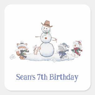 Personalized Winter Snowball Fight Birthday Custom Square Sticker