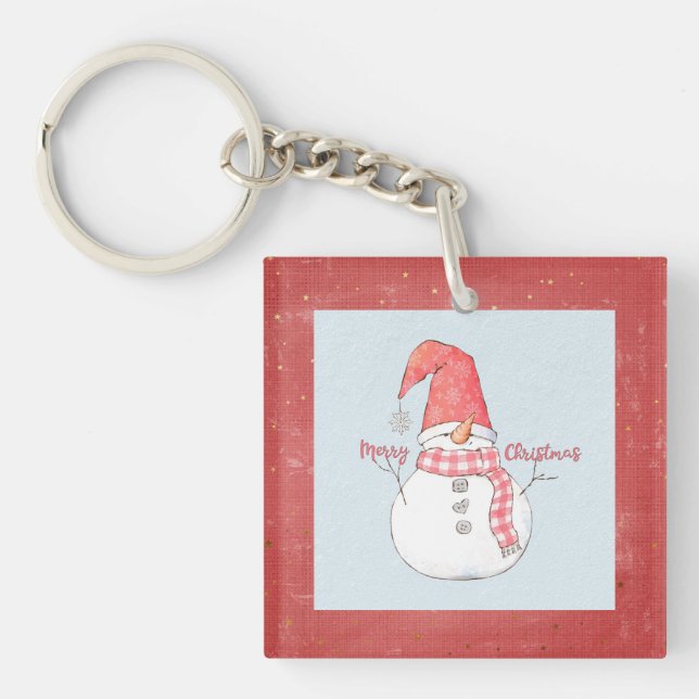 Personalized Winter Snowman Merry Christmas Keychain (Front)