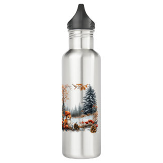 Personalized Winter Squirrel in Frosted Forest 710 Ml Water Bottle