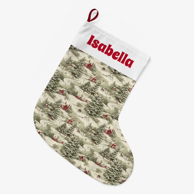 Personalized Winter Village  Large Christmas Stocking (Front (Hanging))