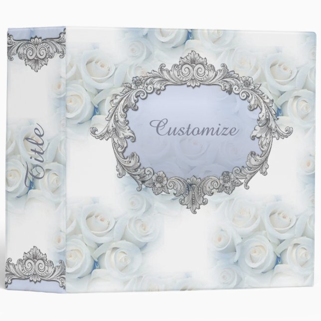 Personalized Winter White Roses Pattern Binder (Front/Spine)