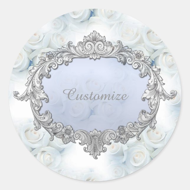 Personalized Winter White Roses Stickers (Front)