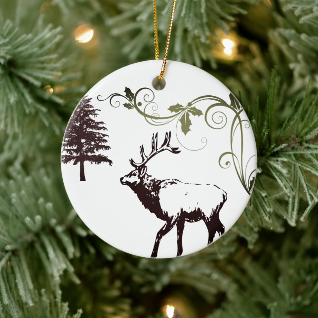 Personalized Winter Wonder Land Elk Christmas Ceramic Ornament (Tree)