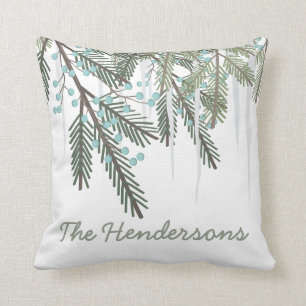 Personalized Winter Wonderland Pine Bough Throw Pillow