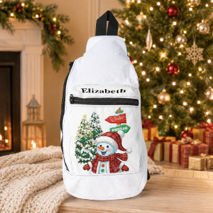 Personalized Winter Wonderland Snowman Christmas Sling Bag