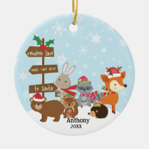 Personalized  Winter Woodland Animals Ceramic Ornament