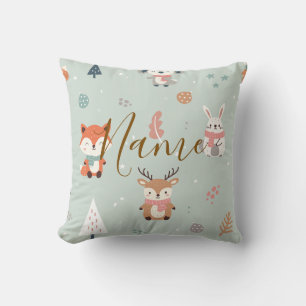 Personalized winter woodland animals throw pillow