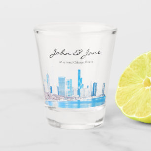 Personalized Wintery Chicago Skyline Shot Glass