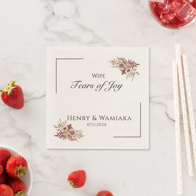 Personalized Wipe Tears of Joy Tears Boho Wedding Napkin (Insitu)