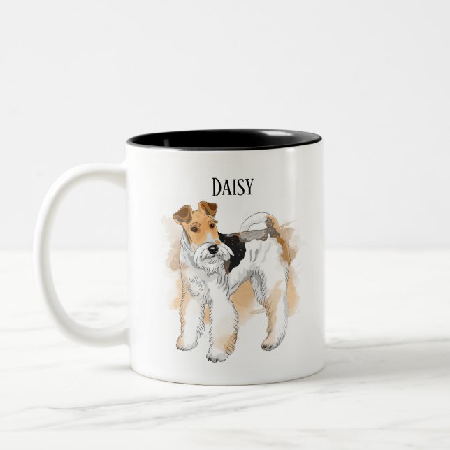 Personalized Wire Fox Terrier Birthday Two-Tone Coffee Mug (Left)