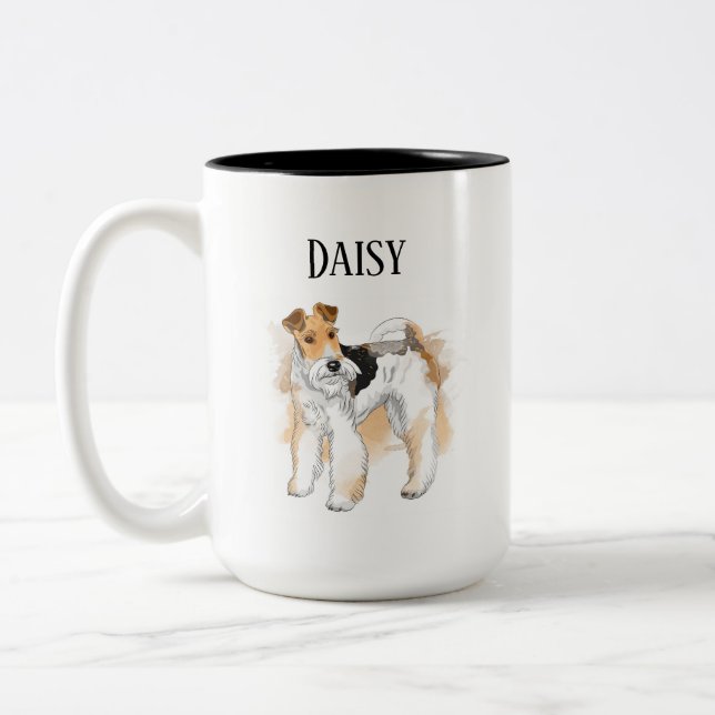Personalized Wire Fox Terrier Photo Two-Tone Coffee Mug (Left)