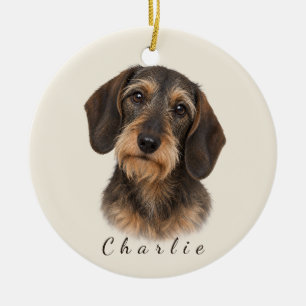 Personalized Wire-Haired Dachshund with Name Ceramic Ornament