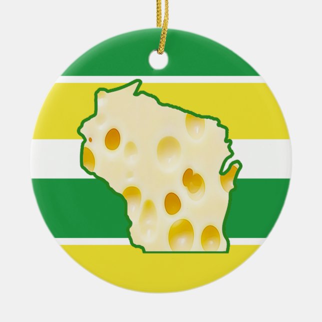 Personalized Wisconsin Cheese Head Funny Christmas Ceramic Ornament (Front)
