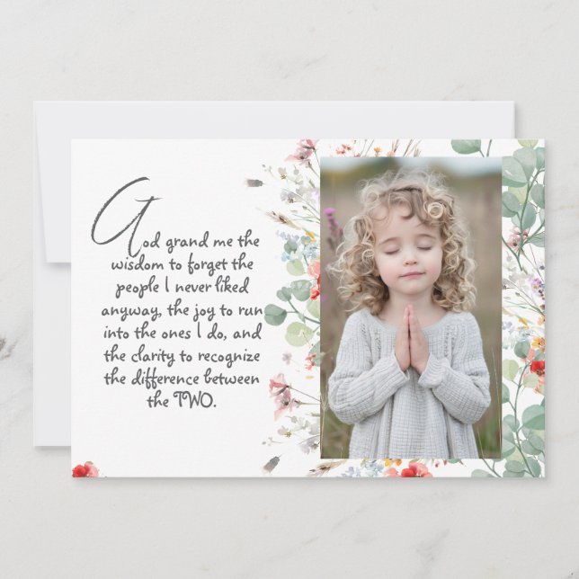 Personalized Wisdom Prayer with Photo, Name. .   Invitation (Front)