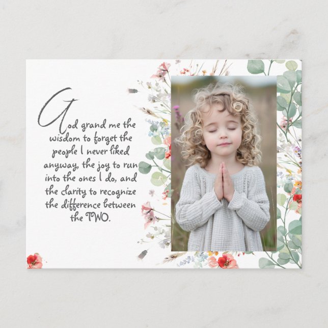 Personalized Wisdom Prayer with Photo, Name. .   Postcard (Front)