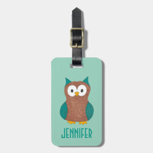 Personalized Wise Brown Owl Cartoon Bird Hoot Luggage Tag