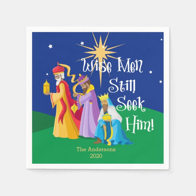 Personalized Wise Men Still Seek Him Christmas Napkin (Front)