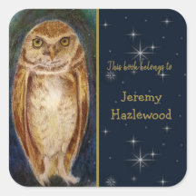 Personalized Wise Owl Elegant Bookplate Sticker
